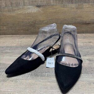 Ann Taylor Black Suede Slingback Rhinestone Accent Shoes Women's Size 6